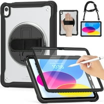 Dteck for iPad 10th Generation Case with Screen Protector,360 Rotating Stand & Pencil Holder & Hand & Shoulder Strap Shockproof Kids Case for 10.9 inch iPad 10th Gen 2022,Black