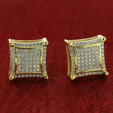 2TCW Round Cut Lab Created White Diamond Men's Square Shape Stud Earrings in 14k Yellow Gold Plated