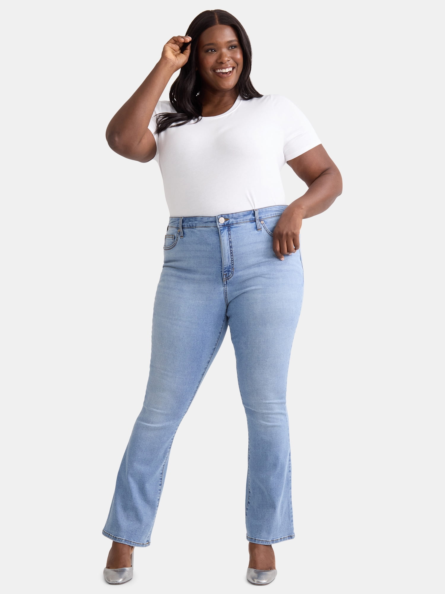 Terra & Sky Women's Plus Size Bootcut High Rise Jeans, Available in Short and Regular Inseams