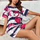 thumbnail image 4 of Fotbe Pink Flamingos Conjunto de Pijama Estampado para Mujer, 2 Piezas, Ropa de Dormir con Camiseta de Manga Corta y Shorts Suaves-Large, 4 of 6