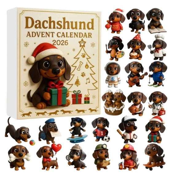 2026 Dachshund Themed Christmas Advent Calendar with 24 Day 2D Dog Statues Countdown Ornaments - Fun Holiday Decor for Dog Lovers and Family Celebrations