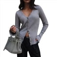 thumbnail image 1 of Suéter Abierto para Mujer, Cárdigan Corto de Punto con Botones y Larga, Abrigos Gruesos y Holgados. Gris M, 1 of 7