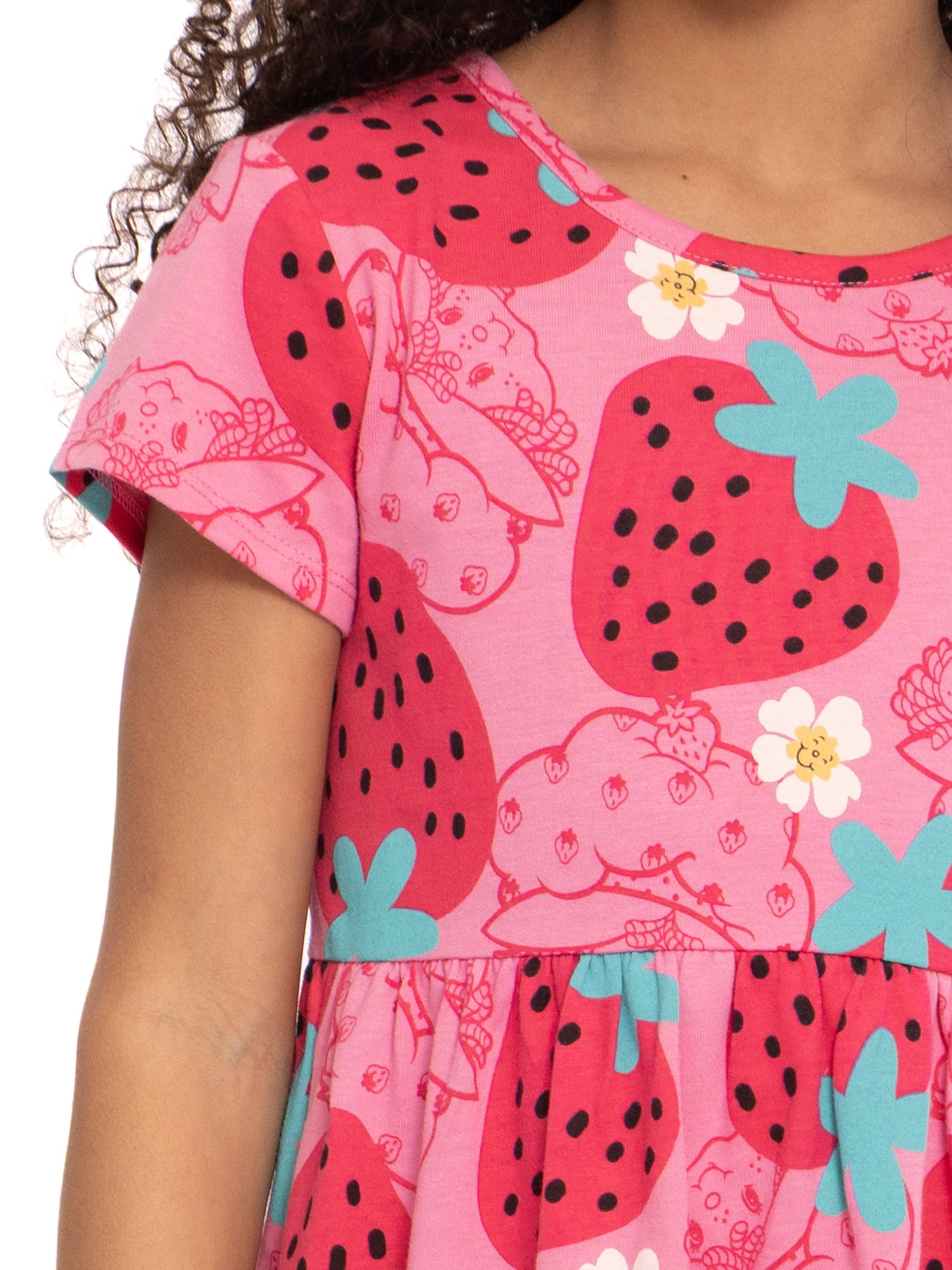 Strawberry Shortcake Girls Allover Print Dress with Short Sleeves, Sizes 4-12