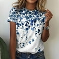 thumbnail image 2 of JINMGG Womens Tops Clearance under $5 Women's Casual Loose Floral Print Crewneck Printed Short Sleeve T-Shirt Tops Blue S, 2 of 8