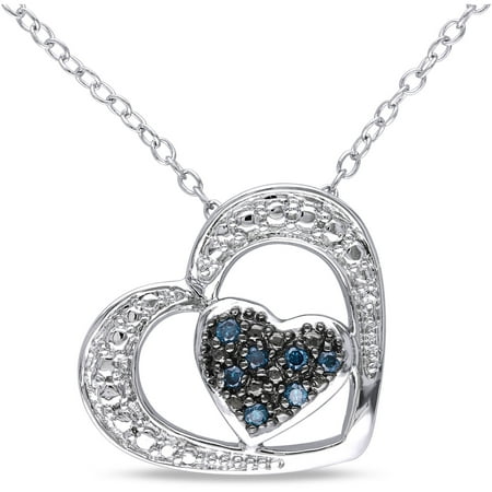 Blue Diamond Accent Heart Sterling Silver Pendant, 18