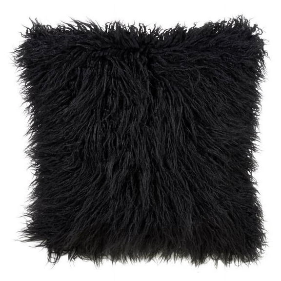 SARO  22 in. Square Mongolian Faux Fur Throw Pillow  Black