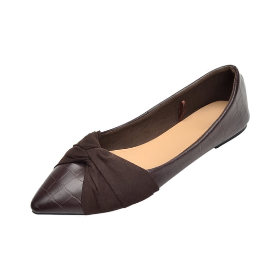 KIJBLAE Women's Flats Shoes Pointed Toe Slip On Bowknot Decor Ballet Flats Comfort Soft Office Dress Shoes Brown 38