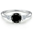 thumbnail image 3 of Gem Stone King 10K White Gold Black Diamond and White Topaz 3-Stone Ring for Women | 1.33 Cttw | Round 6MM | Gemstone April Birthstone | Size 5, 3 of 6
