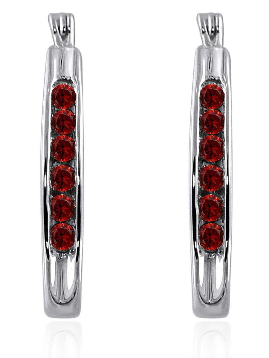 JewelersClub Red Diamond Earrings Women – 1/2-Carat Red Diamonds Sterling Silver Hoop Earrings Small – Hypoallergenic Hoop Earrings – Small Hoop Earrings Diamond Hoops – Red Hoop Earrings for Women