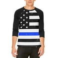 thumbnail image 1 of 4th of July Distressed Thin Blue Line American Flag Mens Raglan T Shirt, 1 of 1