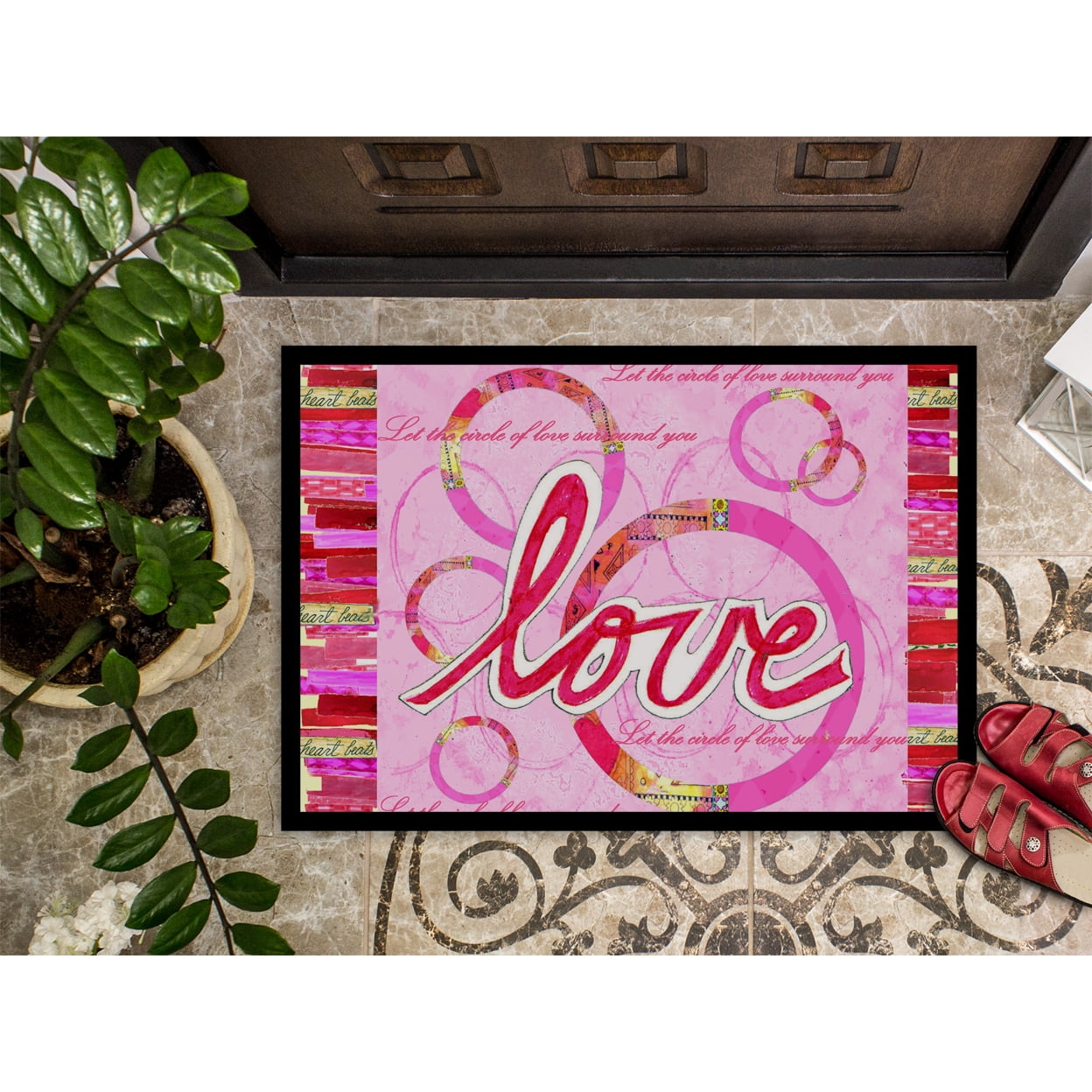 Carolines Treasures PJC1115MAT Love is a Circle Valentines Day Door Mat Indoor Rug or Outdoor Welcome Mat 18x27 Doormat