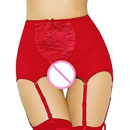 

WGOUP Women Sexy Lace Perspective Thigh-Highs Garter Belt Suspender Lingerie RD M Red(Buy 2 Get 1 Free)