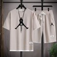 thumbnail image 2 of Conjunto de camiseta y pantalones cortos casuales con estampado de gofres para hombre de nueva marca de verano, conjunto de 2 piezas transpirable de secado rápido para deportes de baloncesto y fitness, 2 of 5