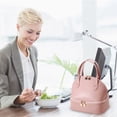 thumbnail image 4 of Women's Double-layer Portable Artificial Leather Insulated Lunch Bag, Reusable Women's Picnic Bag, Travel Lunch Bag, 4 of 5