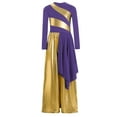 thumbnail image 2 of iixpin Kids Girls Metallic Long Sleeve Liturgical Lyrical Praise Dance Wide Leg Jumpsuit Worship Gown Robe Purple 12, 2 of 6