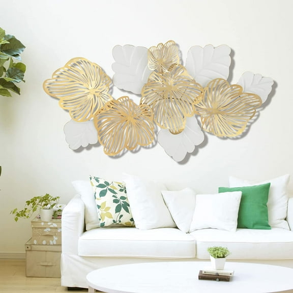 Fichiouy 3D Metal Wall Art Hanging Sculpture Flowers Leaves Home Garden Decor