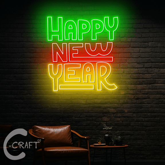 C-CRAFT Happy New Year Neon Led Light Up 23 inch for Home Bar Restaurant Party Decor