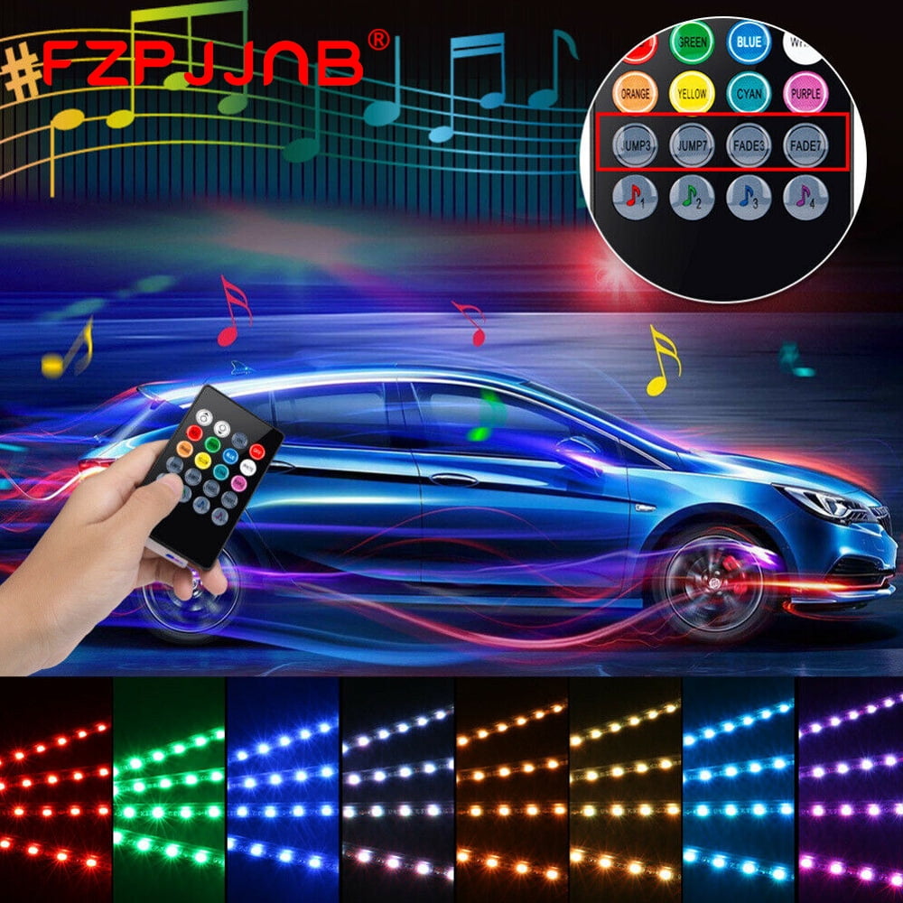 FZPJJNB 4pc LED RGB FOR CART KART NEON UNDERBODY UNDERGLOW LIGHT 12V