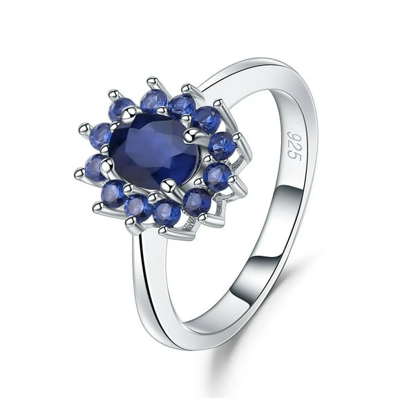 Oval-Cut Lab-Created Blue Sapphire Halo Ring in 925 Sterling Silver – Elegant Wedding Fine Jewelry for Women, Classic Blue Gemstone Bridal Ring