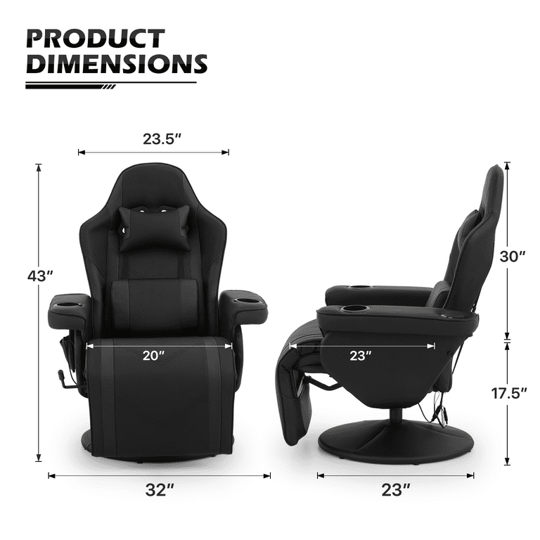 MoNiBloom Reclining Swivel Gaming Chair with Footrest Cup Holder Lumbar Support Speaker Black Walmart