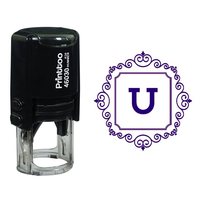 Printtoo Square Swirl Border Alphabet U Monogram Initial Self Inking Rubber Stamp Office Stationary