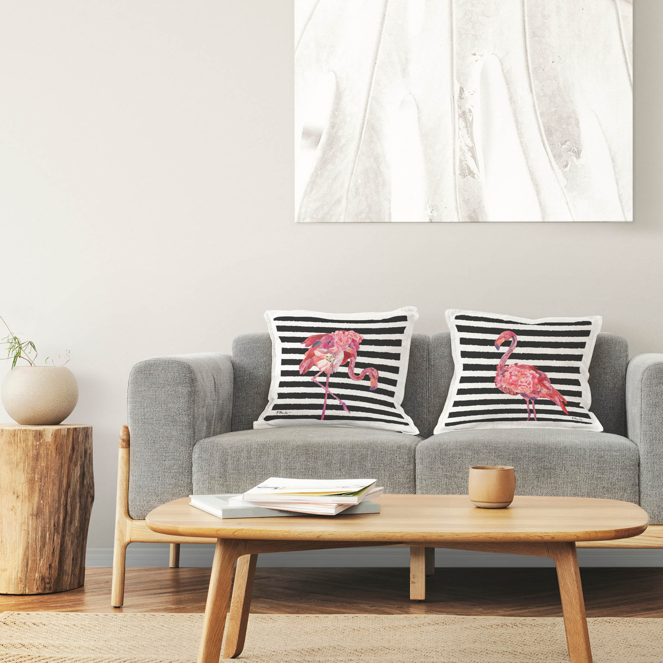 Stupell Industries Bold Striped Tropical Flamingos Printed Throw Pillow Design by Paul Brent (Set of 2)