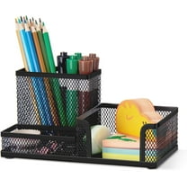 RYLZX Black Mesh Pen Holder Desk Organizer, Office Supplies Pencil Storage with 3 Compartments