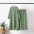 thumbnail image 4 of Autumn Two Piece Sets for Women Plus Size Spring Solid Color Muslim Solid Color Long Sleeve Shirt Coat Wide Leg Trousers Casual Suit, 4 of 7