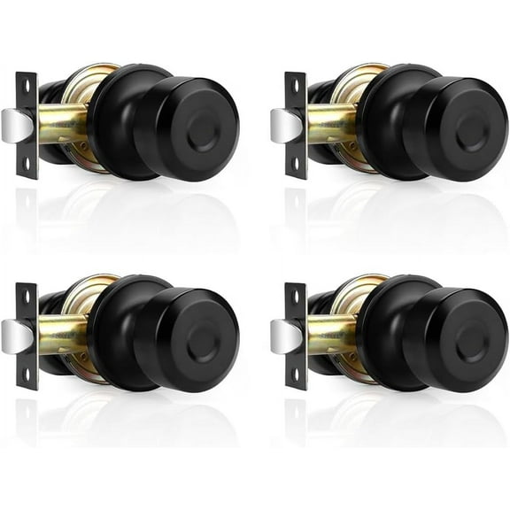 The Passage Door Knobs Matte Black Door Knobs No Lock Closet Hallway Door Knobs Interior/Exterior Door Knobs No-Locking 4 Pack