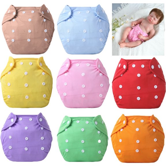 8 Pcs Cute Diapers,Adjustable Buttons Diapers,Washable Baby Cloth Diapers,Multicolor Diapers for Baby Girls and Boys