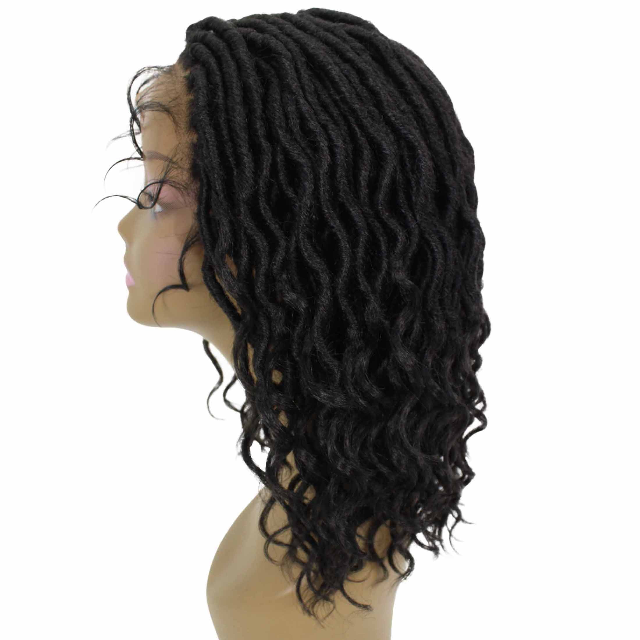 LUXLUXE Andrea 4x4 Curly Long 4X4 Hand Tied Lace Braid Wig, Beauty Heat Resistant Fiber, Black Color
