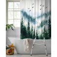 thumbnail image 2 of Split Shower Curtain for Transfer Bench, Ink Green Forest Fabric Shower Curtains for Bathroom, Watercolor Modern Mountain Tub Sliding Transfer Bench Waterproof Bath Curtains 72"x78", 2 of 9