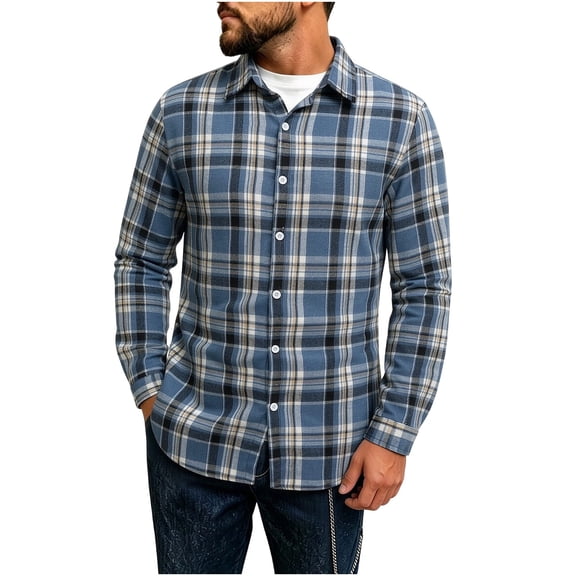 OGLCCG Men's Long Sleeve Plaid Button Down Shirt Fleece Collar Jackets for Men Lightweight Thin Fall Coat,Size S-XXL