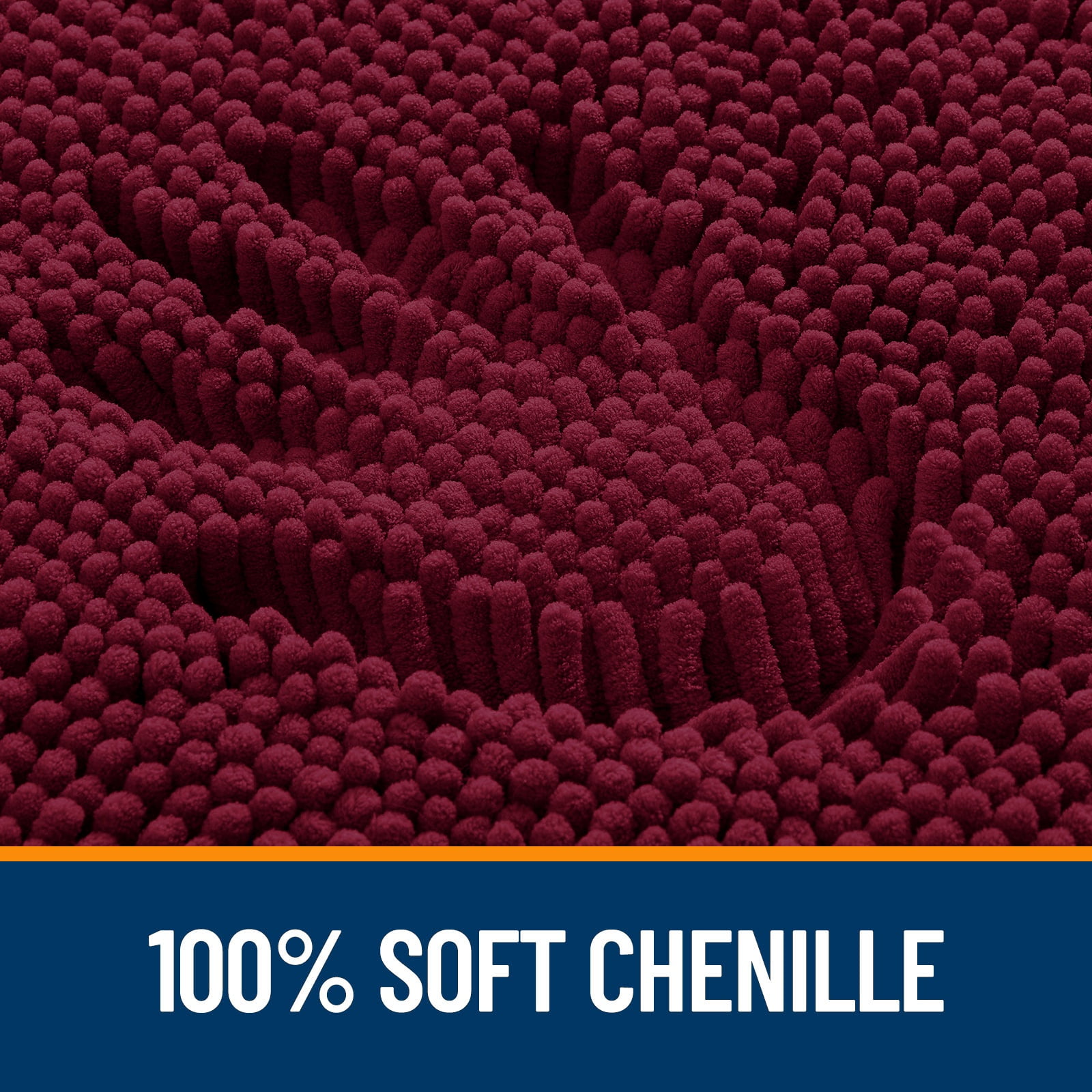Buganda Bathroom Rugs 30x20, Quick Dry Machine Washable Chenille Bath Mats with Rubber Backing, Burgundy