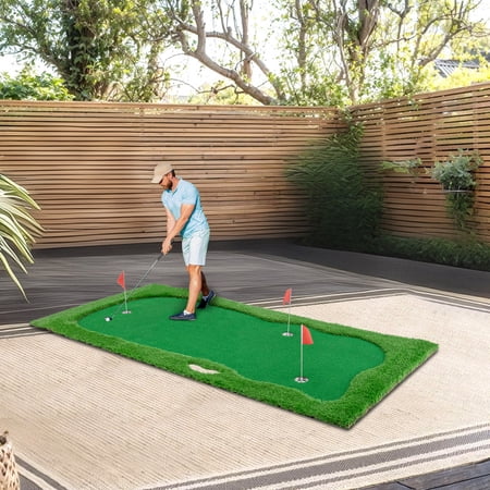 PUKNLY 10x5 FT Golf Putting Green, Golf Practice Putting Green Mat, Large Professional Golfing Training Mat, 3 Holes, 3 Flags and Cups for Indoor Outdoor