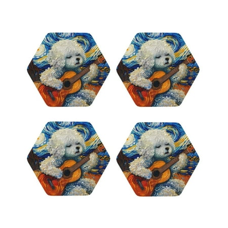 

Kdxio Dog Guitar Starry Night Funny Coasters 4 Pcs Leather Coasters Housewarming Gifts Protect Furniture from Water Marks Scratch and Damage