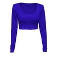 thumbnail image 3 of Summer Tops for Women Solid Color Bottom Shirt Sexy Short Cut Low Cut With Navel Tight Fitting Long Sleeved T Shirt For Long Sleeve Athletic Fit Spandex Turtleneck Summer Top Teen Blue L, 3 of 3