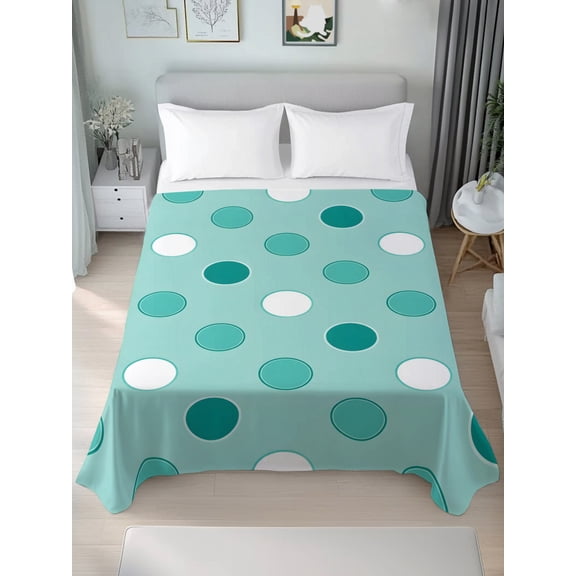 Queen Flat Sheet Only Modern Minimalist Polka Dot Soft Microfiber Cooling Bedding Sheets Turquoise Teal White Geometric Art Flat Bed Sheet
