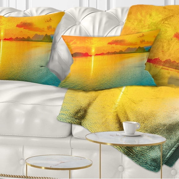 Designart Sunset Over Sea Panorama - Seascape Photography Throw Pillow - 12x20