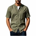 thumbnail image 2 of Kalauyu Men Short Sleeve Button Down Shirts Stand Collar Casual Summer Fashion Lightweight Solid Color Top, 2 of 7