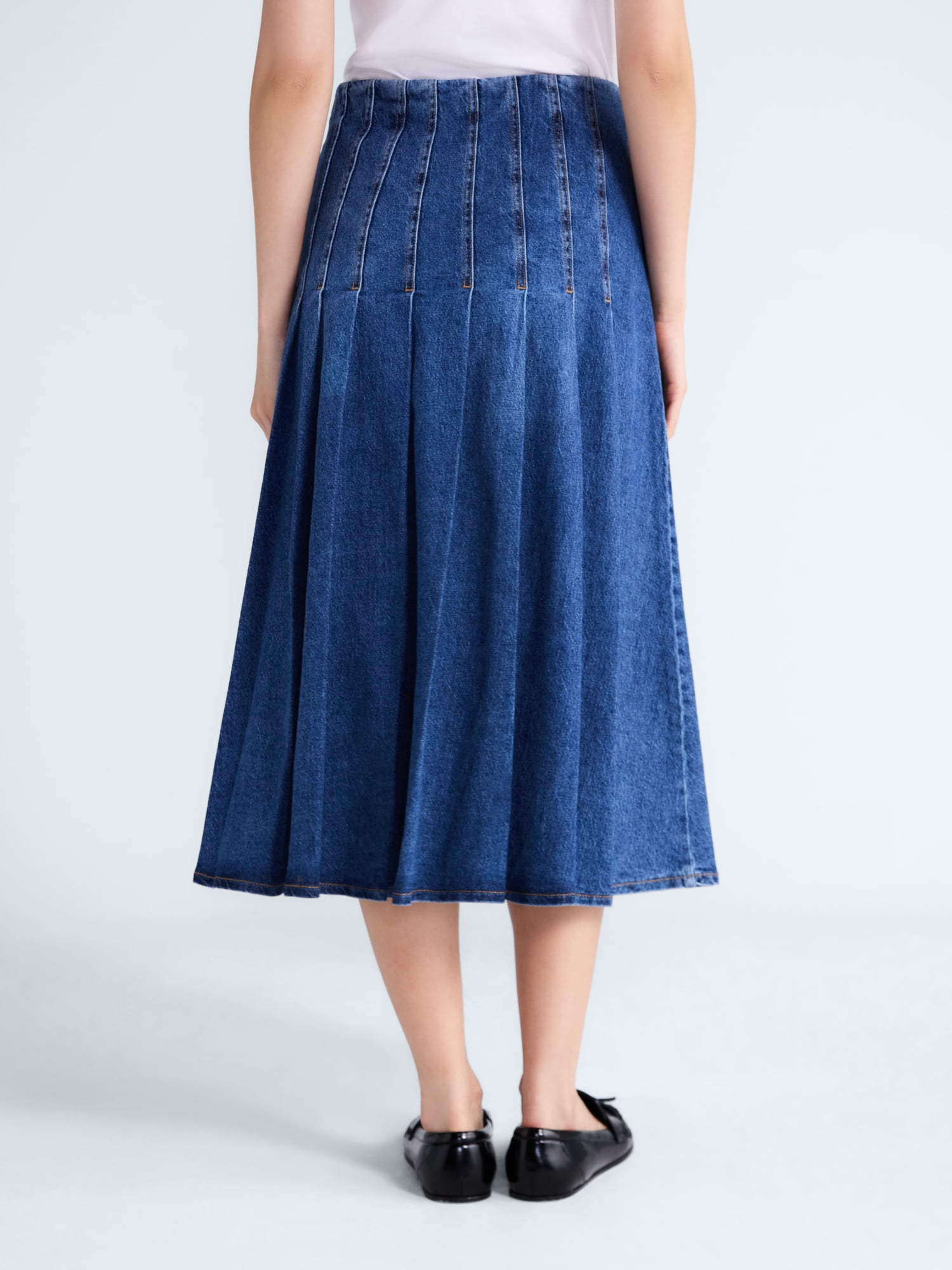 Free Assembly Women's and Women's Plus Stitched Pleat Denim Maxi Skirt, Sizes 0-28W