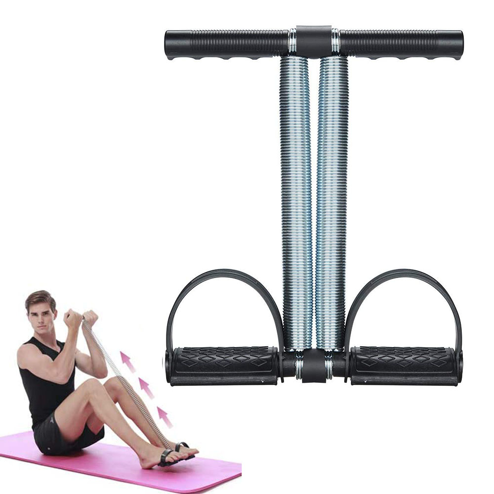 Dual Spring Sit Up Pull Rope Elastic Tension Fitness Foot Pedal Sit Up Equipment for Abdominal Leg Exerciser Tummy Trimmer Sport Fitness Slimming Training Bodybuilding at Home Gym