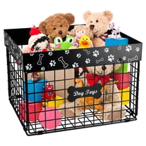 Brabtod Chew-Proof Dog Toy Organizer, Large Metal Wire Folding Storage Basket, Pet Toy Box with Durable Construction - Black