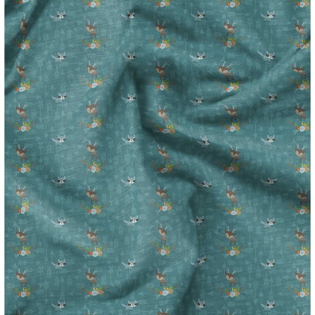 Soimoi Green Rayon Fabric Arrow & Reindeer Kids Print Sewing Fabric Yard 42 Inch Wide