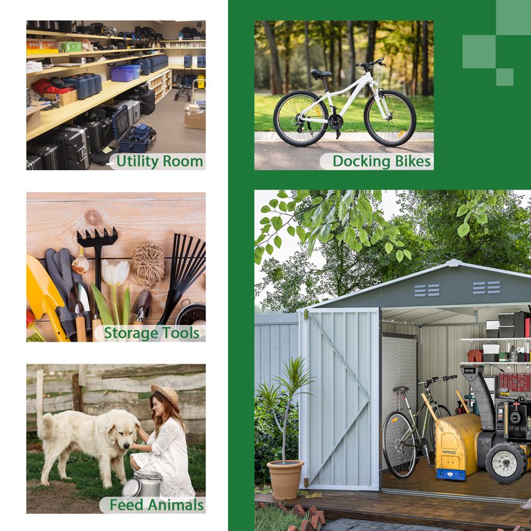 LZBEITEM 10x8 ft. Big Yard Metal Outdoor Storage Shed, Galvanized