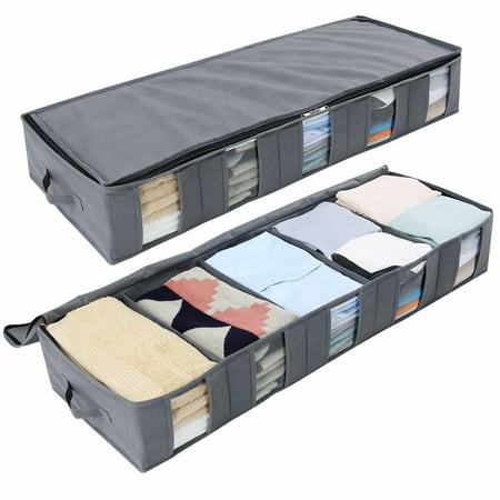Under Bed Box Storage Underbed Storage Bags Organizer Container with Strengthened Handles and Enhanced Zipper, Space Saver Foldable Storage Bags Breathable with Clear Window for Blankets Clothes ()