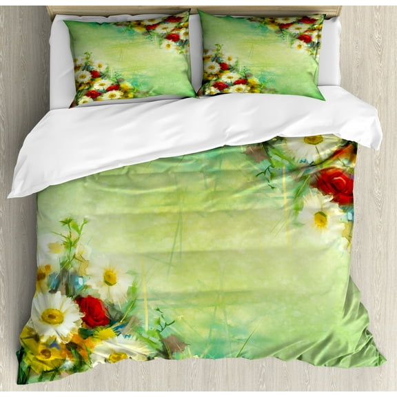 Watercolor Flower Home Decor King Size Duvet Cover Set, Vintage Bouquet Design in Freshening Pastel Colors Mother Earth Art, Decorative 3 Piece Bedding Set with 2 Pillow Shams, Multi, by Ambesonne