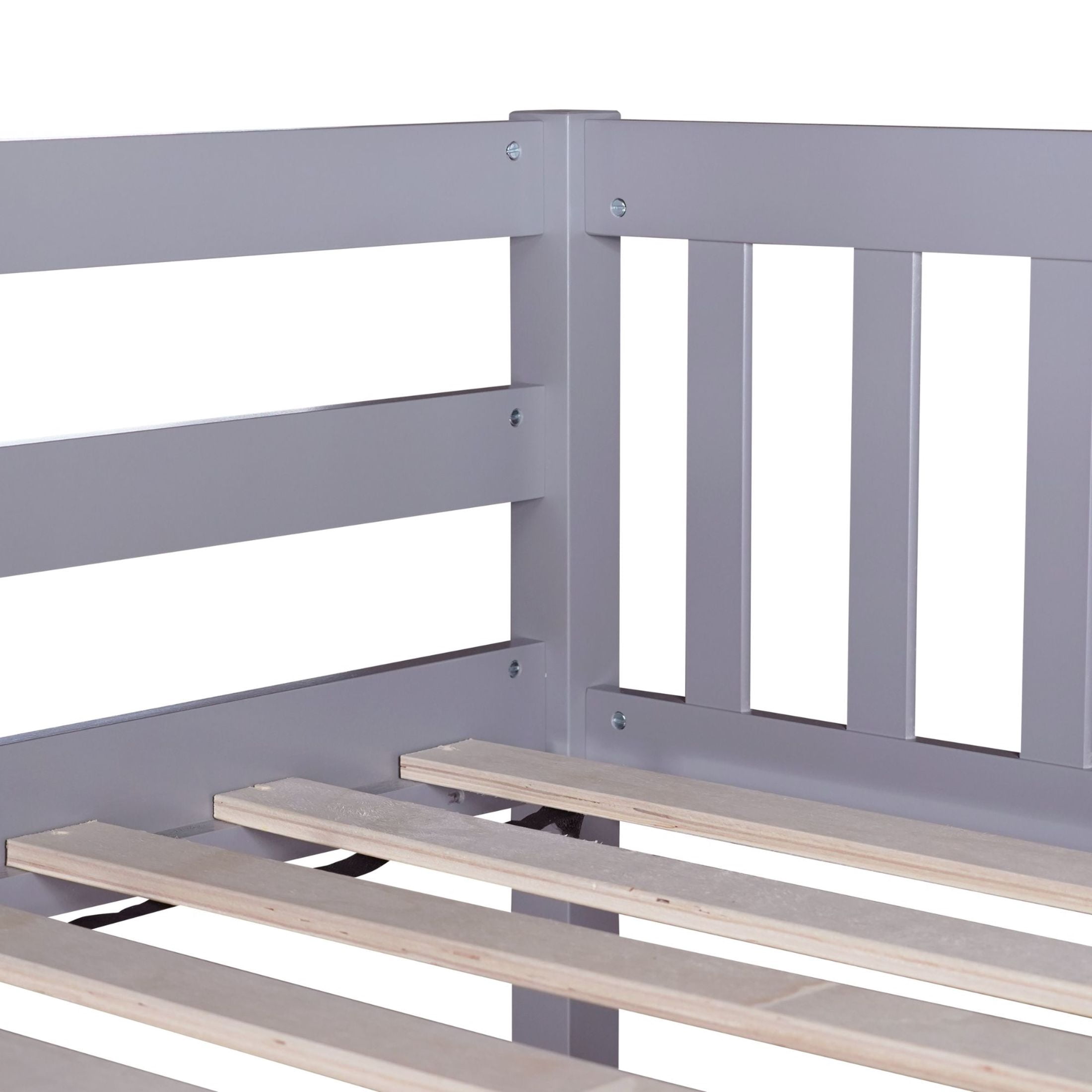 Noble House Full Over Full Rubber Wood Bunk Bed, Convertible Design with 2 Storage Drawers, Guardrails & Ladder, Grey