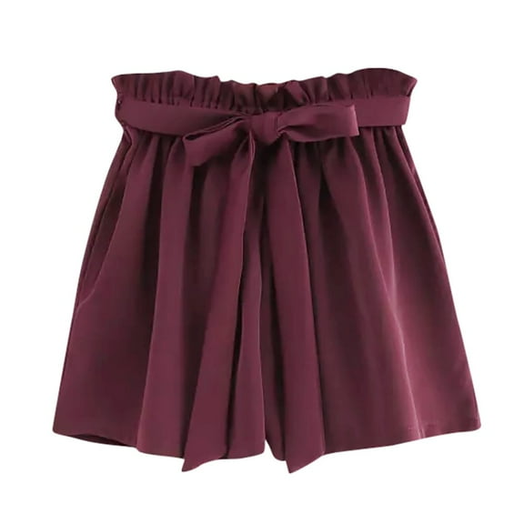 Vedolay Shorts for Women Women's Plus Size Smocked Waist Knit Shorts, Red M