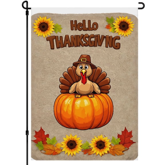 Hello Thanksgiving Durable House Flag for Lawn Front Door Patio Outdoor House 28x40 Inch Turkey Washable Flags Happy Thanskgiving Cartoon Thanksgiving Day Garden Decor for Outdoor